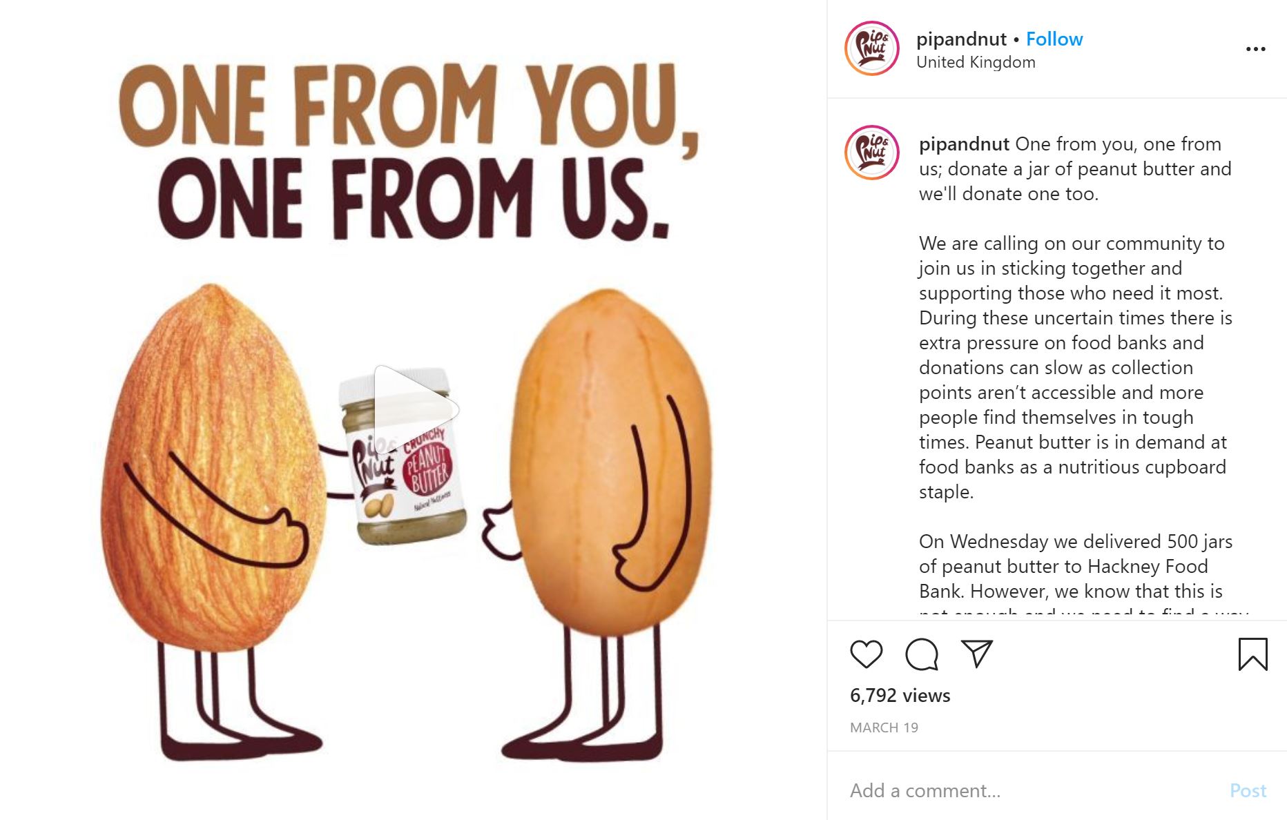 Pip & Nut social media post on Instagram